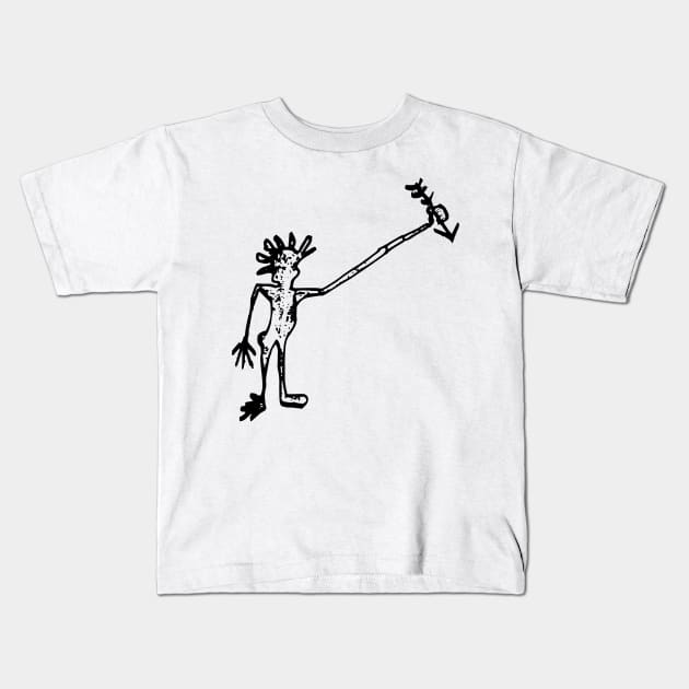 Man with Arrow Doodle Black Kids T-Shirt by Mijumi Doodles
